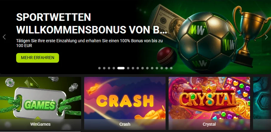 Winwin Casino — 100% bis zu 500 € plus 100 Freispiele auf die erste Einzahlung